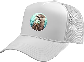 Cute and Sweet Otter EATS STRACCIATELLA ICE Cream Trucker Hat with Adjustable Mesh Back
