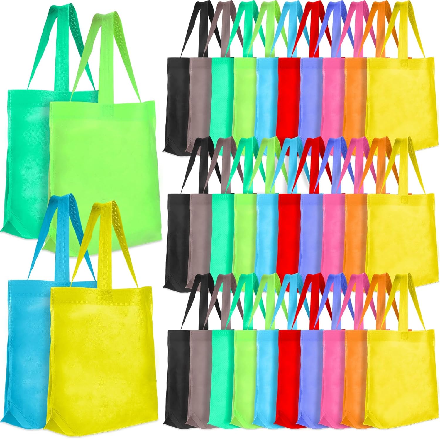 Windyun 50 Pcs Non Woven Reusable Bags Multi Color Tote