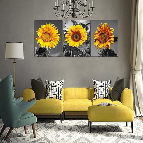 Miniatura 4 de BWSPACE Lienzo de girasol para pared, lienzo moderno, decoración para dormitorio, cocina, baño, decoración del hogar (girasol, 16 x 24 pulgadas x 3