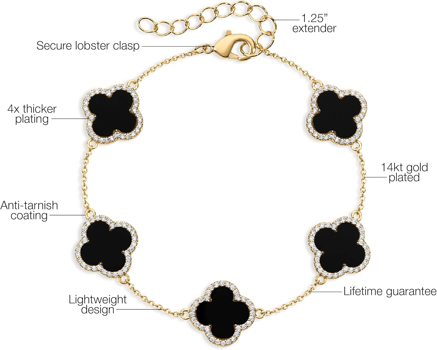 Electric Picks Bracelet, Gold Clover Bracelet, Black Bracelet Women, Bracelets Women, Clover Bracelets Women, Gifts for Women, Birthday Gifts for Women, Gift Sets - Image 4