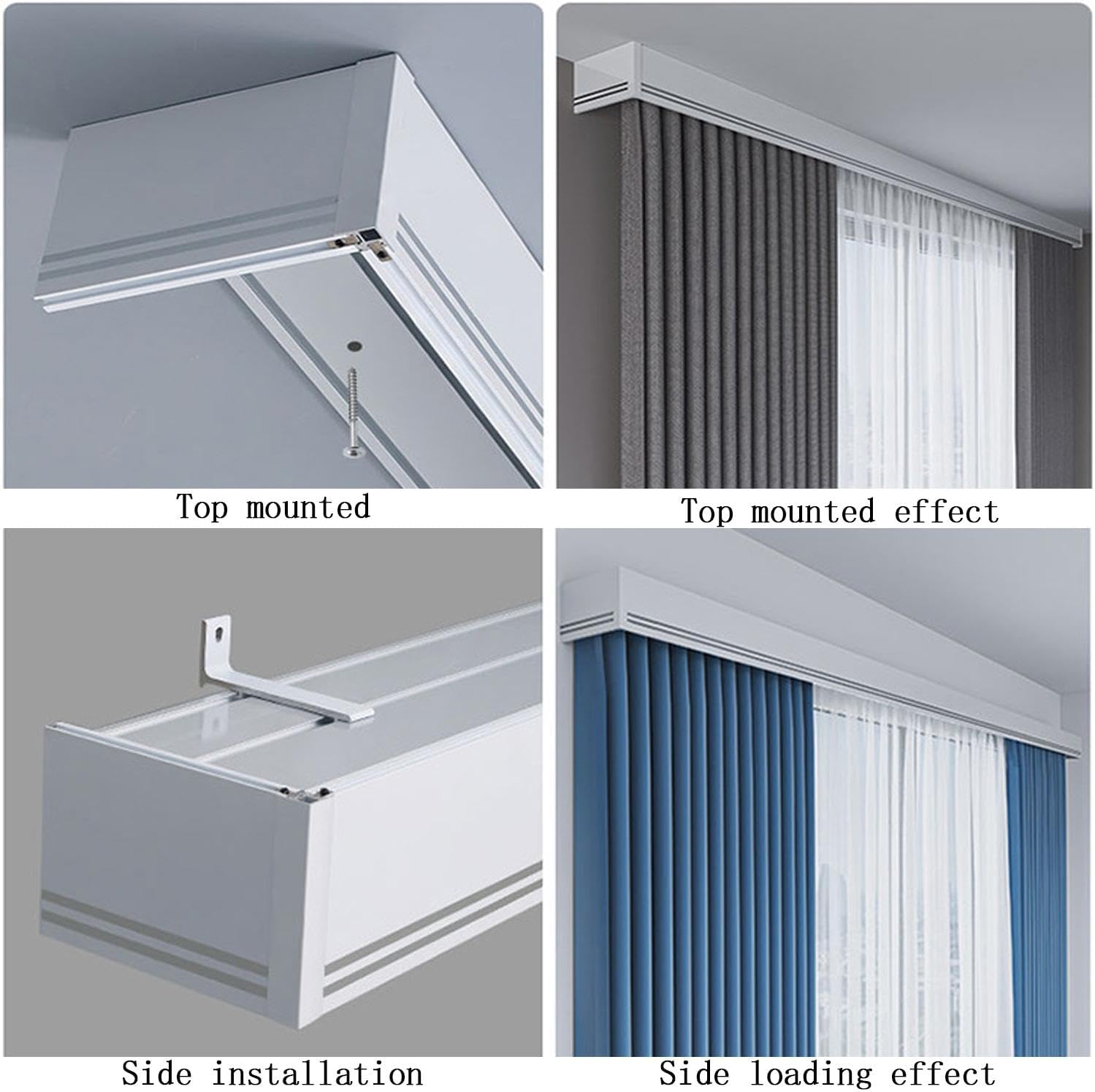 Integrated Silent Curtain Baffle Rail with Double Track Sliding Pulley System, 480cm Side Installation, Spliceable Design for Smooth Operation and Easy Setup