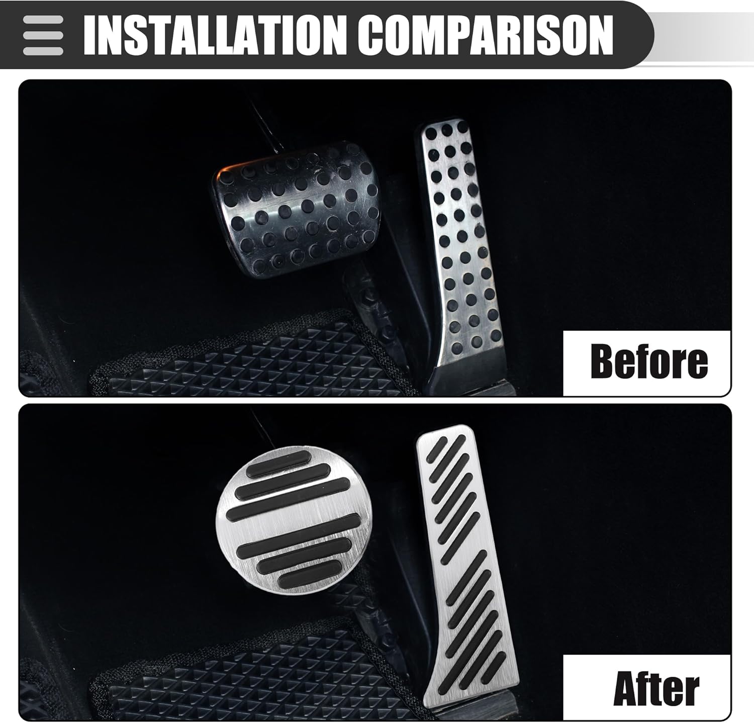 Motoforti Brake and Accelerator Pedal Covers, for Mercedes Benz Smart Fortwo 2009-2014, Metal, Black Silver Tone, 1 Set