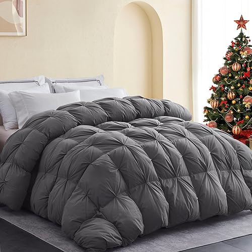 SNOWMAN - Edredón para todas las estaciones, 75% plumón, tamaño king, con 8 solapas en las esquinas, calidez media, tela de mezcla de algodón suave