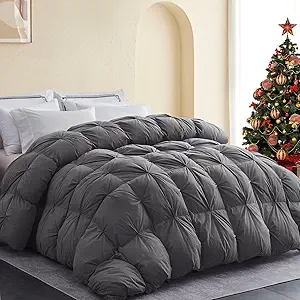 SNOWMAN Premium Down Comforter King Size, Luxurious All Season Duvet Insert with Cotton Blended Fabric, 44oz Fill Weight Pinch Pleat Design Hotel Bedding Comforter (Grey,106"x90")