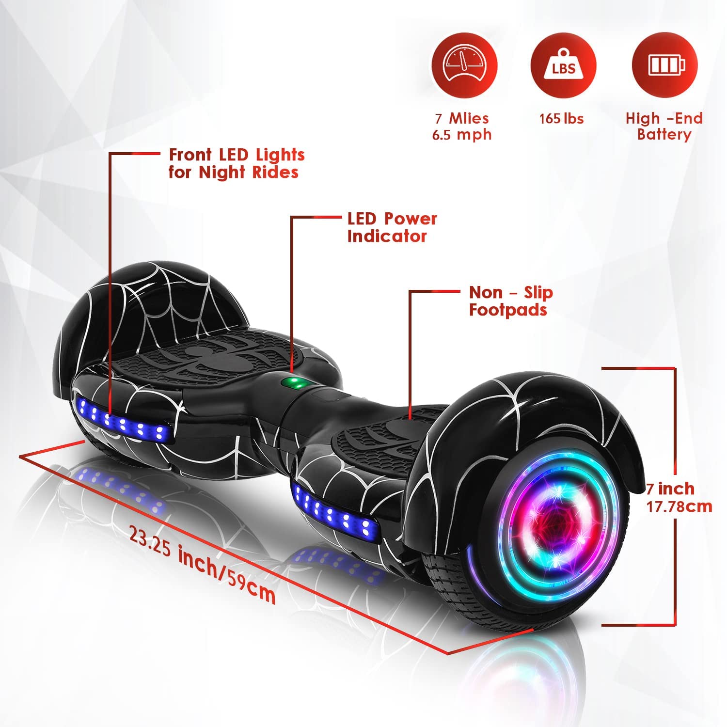 Emaxusa Hoverboard for Kids, with Bluetooth Speaker and LED Lights 6.5" Self Balancing Scooter Hoverboard for Kids Ages 6-12