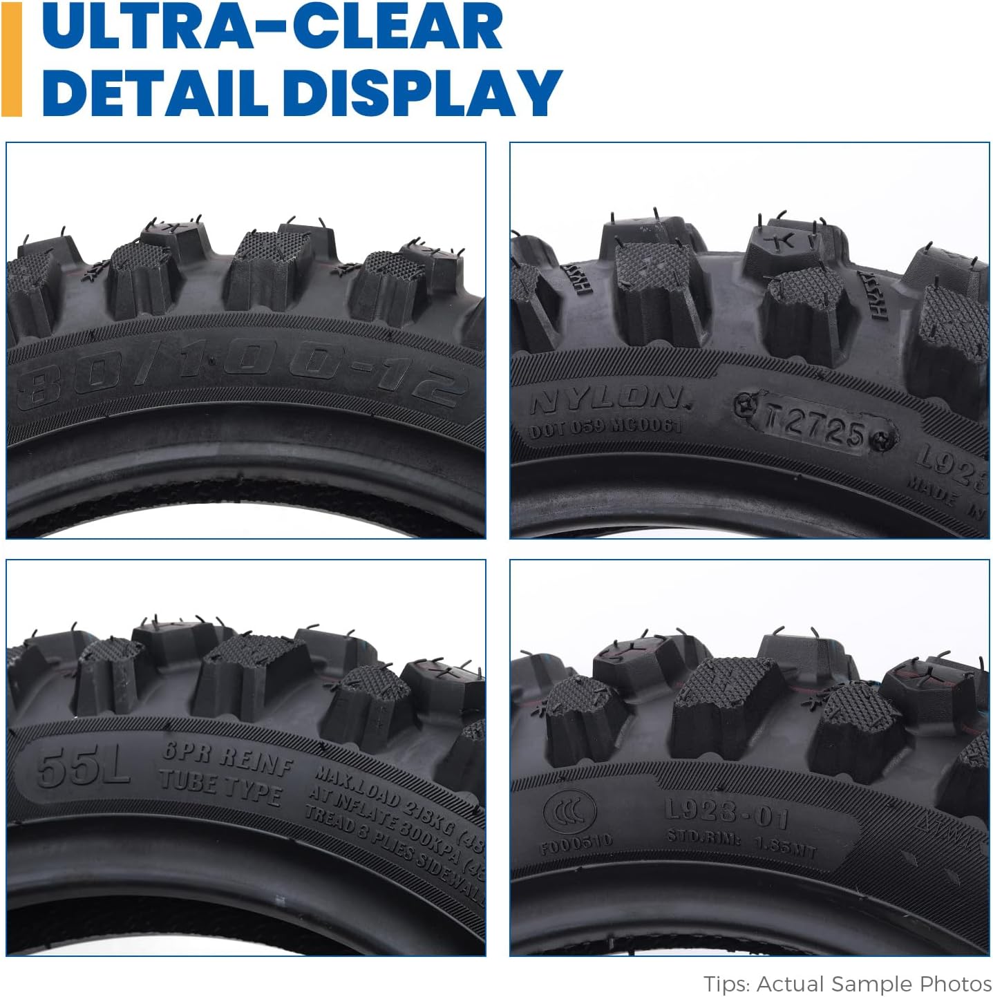 Wear-Resistant, Hyssk 80/100-12 (3.00-12) 6PR, DOT-Certified, Heavy-Duty Dirt Bike Rear Tire and Inner Tube, Deep Tread, for CRF70/110, KLX110, 110cc & 125cc Off-Road Pit Bikes