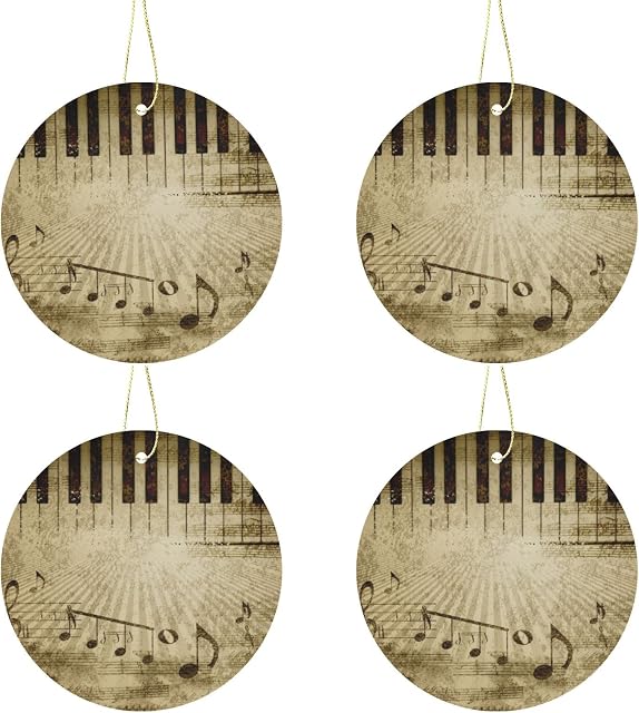 Music Notes Background Ornament Xmas Tree Hanging Keepsake Decorations,Circle Flat Two-Sided Printed Holiday Christmas Family