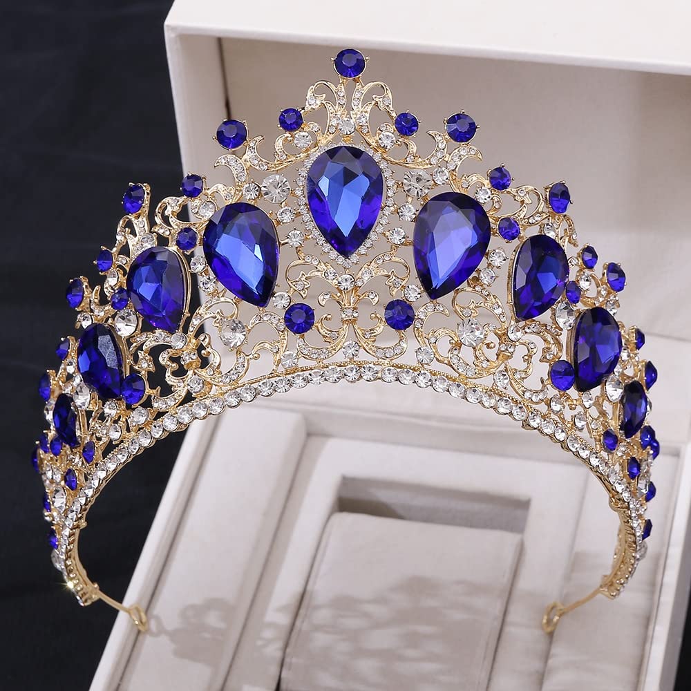 Ręcznie robione barokowe kolorowe kryształowe tiary korony duże Rhinestone Diadem welon Tiara opaski ślubne ślubne akcesoria do włosów obręcz do włosów (kolor metalu: złoty czerwony)