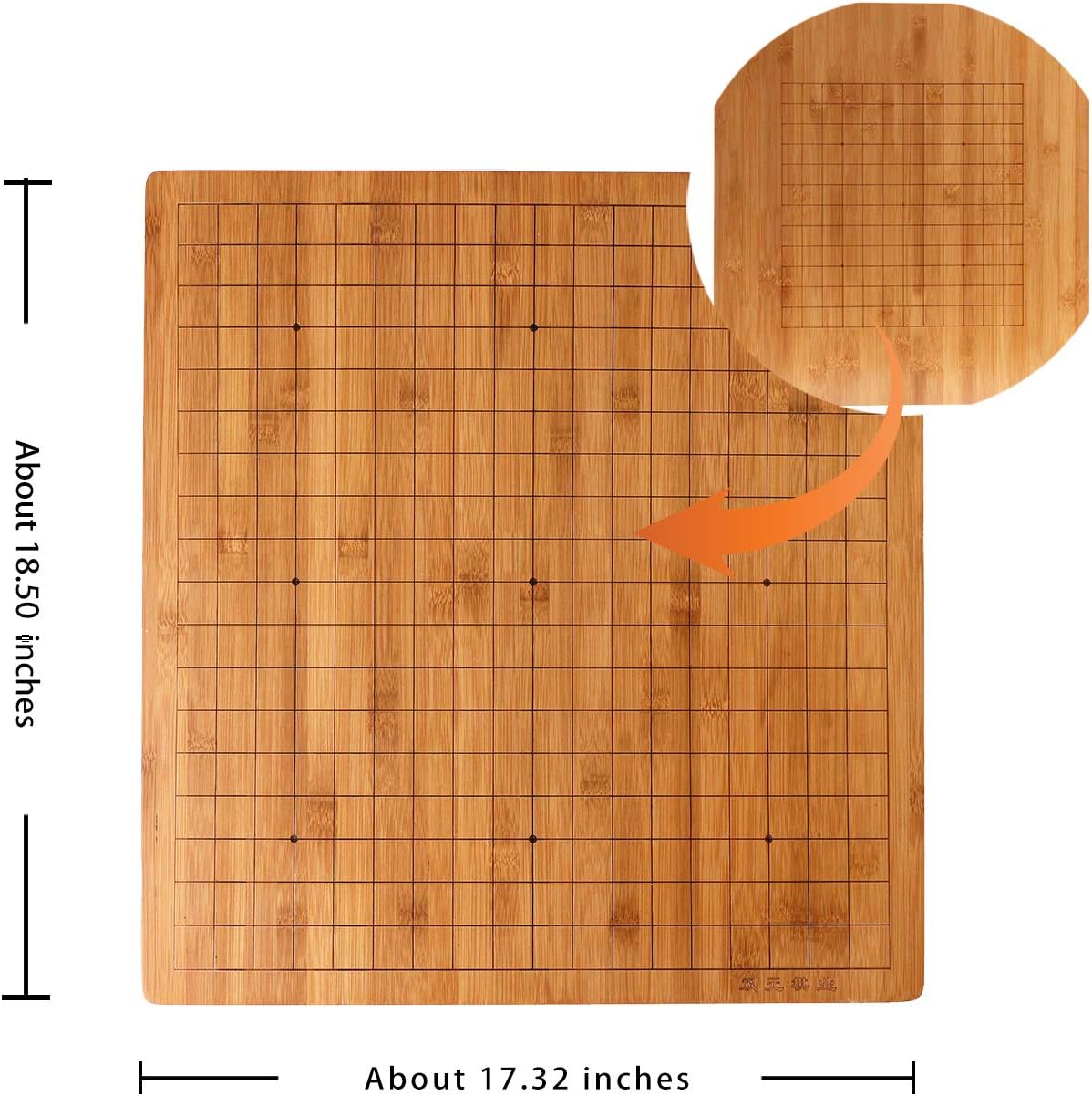 Go Game Set Reversible 19x19 / 13x13 Bamboo Game Board with Single Convex Ceramic Stone 361pcs and Bamboo Go Bowls, 2 Players Board Game