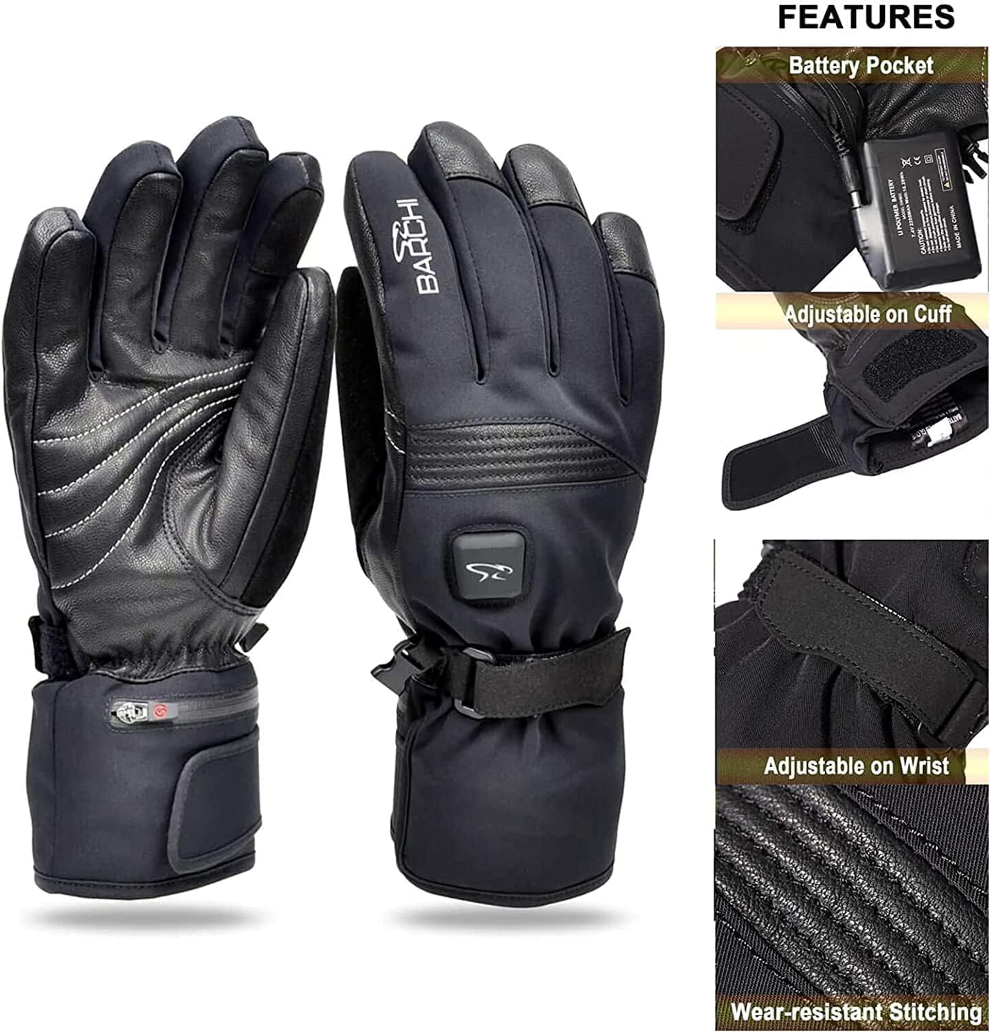 Heated Gloves for Men Women, Winter Hand Warmers 7.4V Rechargeable Powered Battery Electric Touchscreen Water Resistant Heating Gloves for Cycling Motorcycle Skiing Snowboarding Hiking Hunting - Image 4