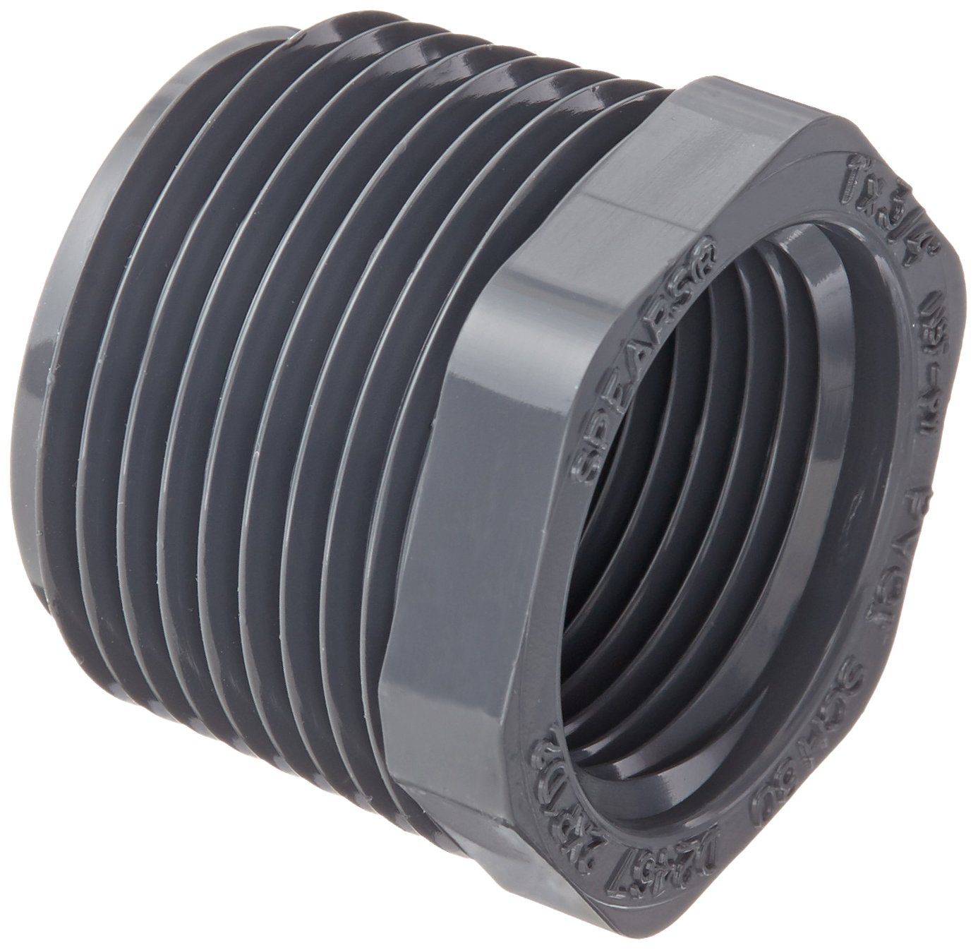 Spears 439-G Series PVC Pipe Fitting, Bushing, Schedule 40, Gray, 1