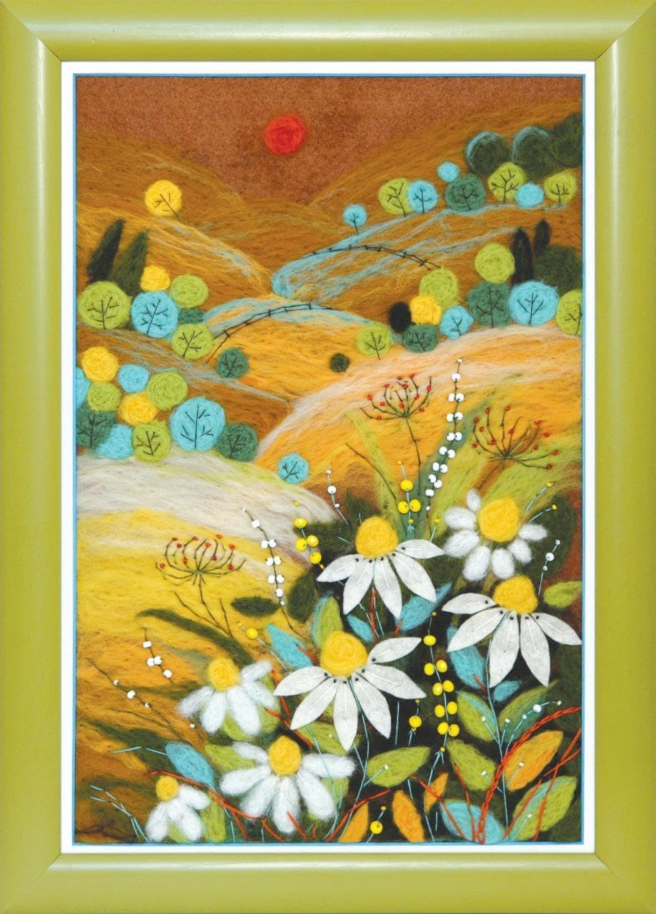 Wizardi Beginner Needle Felting Kit for Adults - Camomile Field. Floral Felting Kit 9.45x14.37 Inches. Felting Tools. Wool Felting Supplies. Felt Crafts. Wool Felt. V-203C Charivna Mit