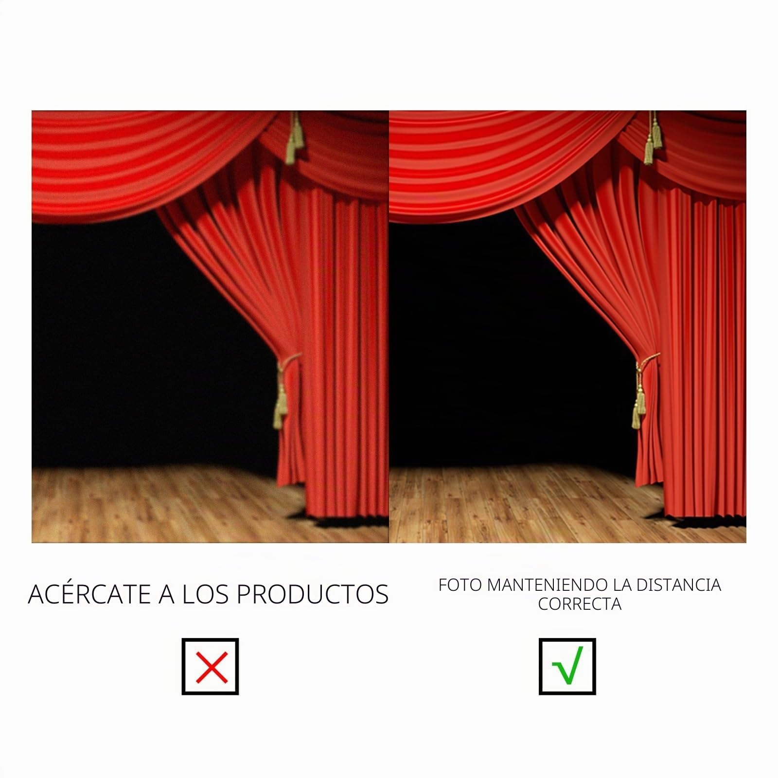 Sfondo Fotografico In Vinile 2,2x1,5 M Rosso Con Pavimento In Legno E Tenda Nera Per Eventi E Teatro