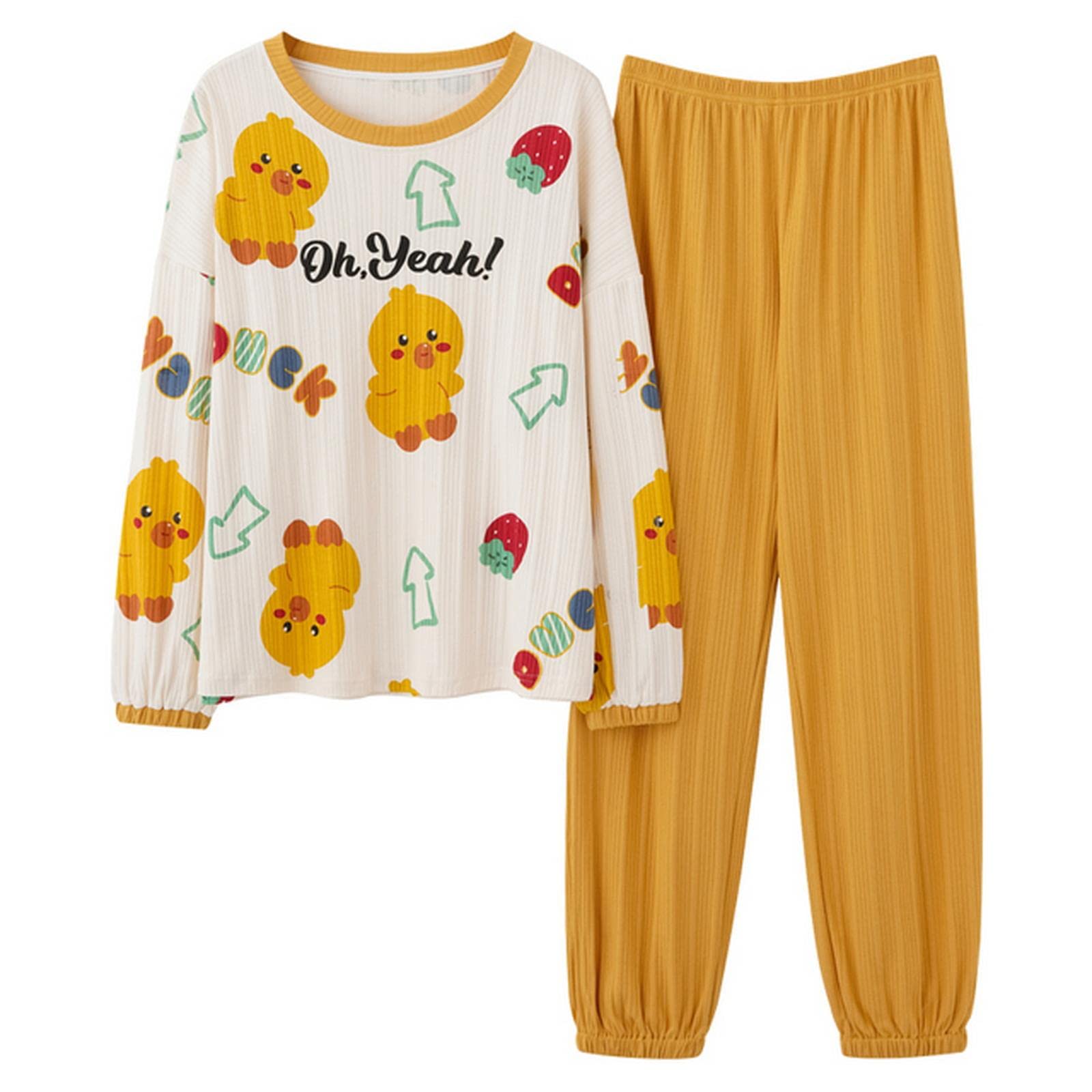 MOGSA Damen-Schlafanzug Damen-Pyjama-Sets Weiche Nachtwäsche Herbst Winter Langarm Pyjama Cartoon Druck Nachtwäsche Damen-A6614, M