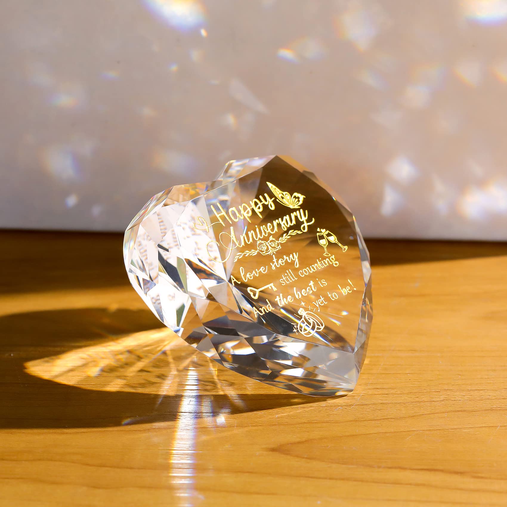Wedding Anniversary Heart Gifts for Her Him Happy Anniversary Presents for Women Wife Crystal Heart Diamond Paperweights Ornaments - Image 3