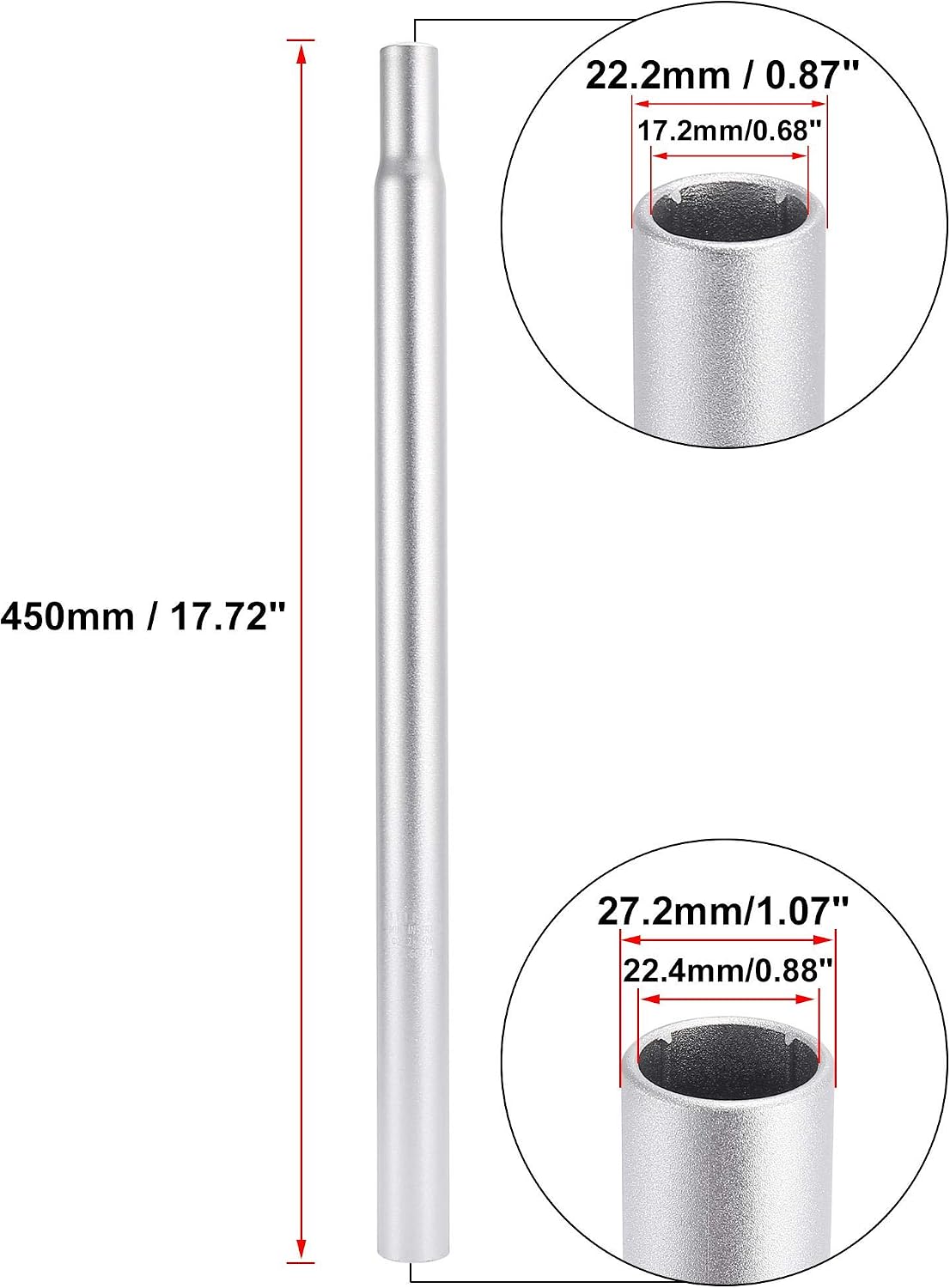 X AUTOHAUX 27.2x450mm Bicycle Seat Post Aluminum Alloy Seat Tube Silver Tone - Image 4