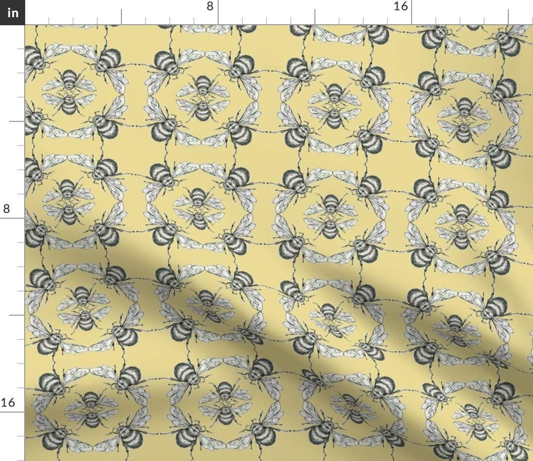 Spoonflower Fabric - Honey Bee Yellow Pattern Bugs Printed on Petal Signature Cotton Fabric by The Yard - Sewing Quilting Apparel Crafts Decor