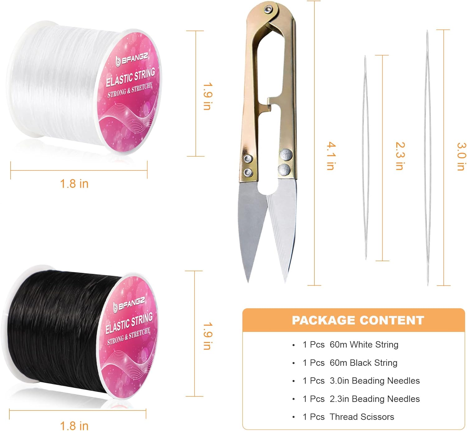 Stretchy String for Bracelets, BFANGZ Elastic String Jewelry Bead Cord with 2Pcs Beaded Needles and A Scissors for Seed Beads, Pony Beads, Bracelets and Jewelry Making (120M Black White) - Image 6