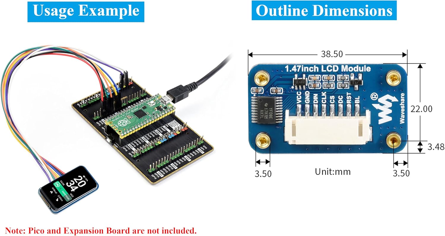 1.47inch LCD Display Module, Rounded Corners, 172x320 Resolution, 262K RGB Colors, SPI Interface, IPS Display Compatible with Raspberry Pi 5/ 4B/3B+/3B/2B/A+/Zero W/WH/Zero 2 W/ Pico/Pico 2W, etc.