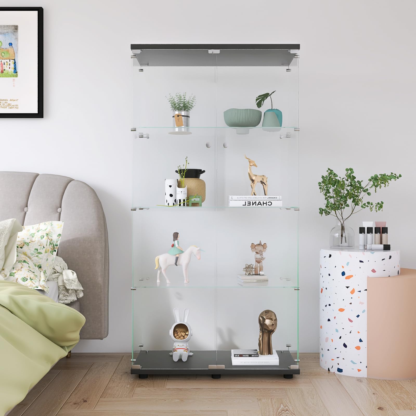 HYNHXBP Glazen vitrine in wit, modern design voor verzamelstukken en