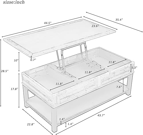Miniatura 2 de Voohek Mesa auxiliar con parte superior extraíble única, con almacenamiento integrado y estante inferior abierto, bordes alisados, para sala de