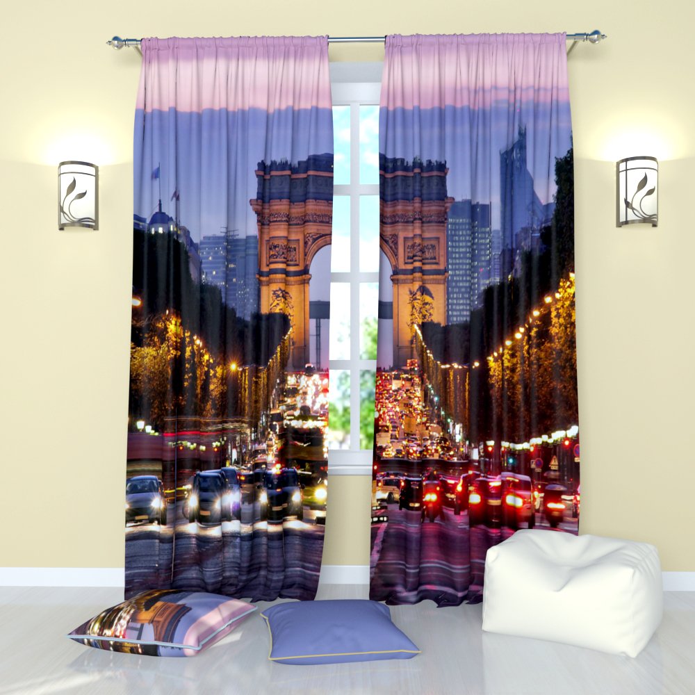 Factory4me Paris Curtains Champs Elysees. Window Curtain Set of 2 Panels Each W42 x L84 Total W84 x L84 inches Drapes for Living Room Bedroom Kitchen