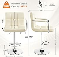 Vista 98 de Yaheetech - 4 taburetes de bar ajustables para mostrador de cocina, taburetes de bar/mostrador, silla de comedor giratoria hidráulica de piel Marrón