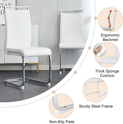 Miniatura 4 de FURNITO Juego de mesa de comedor de cristal para 8, juego de mesa de comedor moderno, mesa de comedor blanca de 71 pulgadas con 8 sillas de comedor