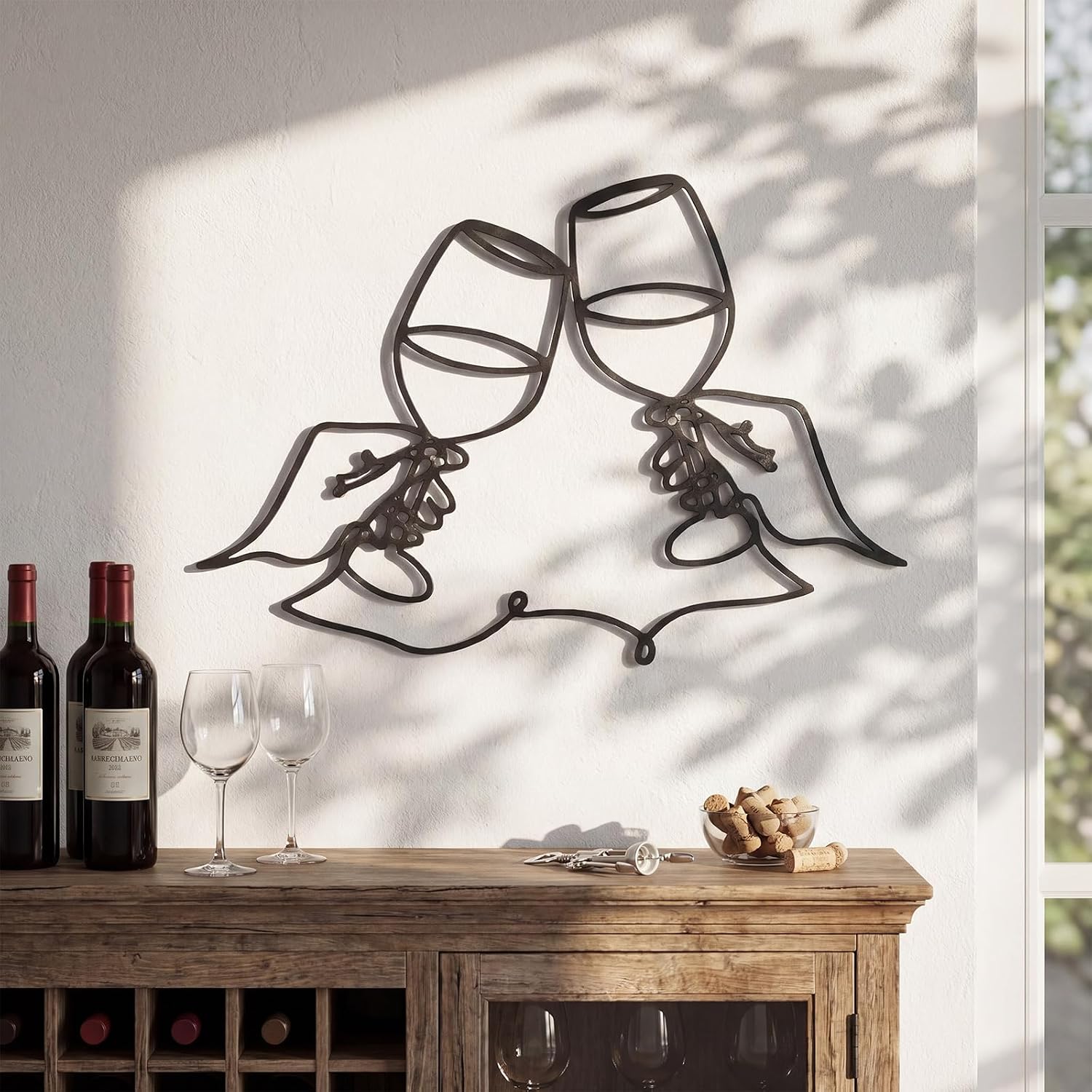 Pelopy Wine Wall Art Black Metal Wine Sign Modern Metal Bar Decor for Wall Kitchen Drinker Gift Dining Room and Entertaining Spaces Drinker Gift 7.91x 11.81 Inch