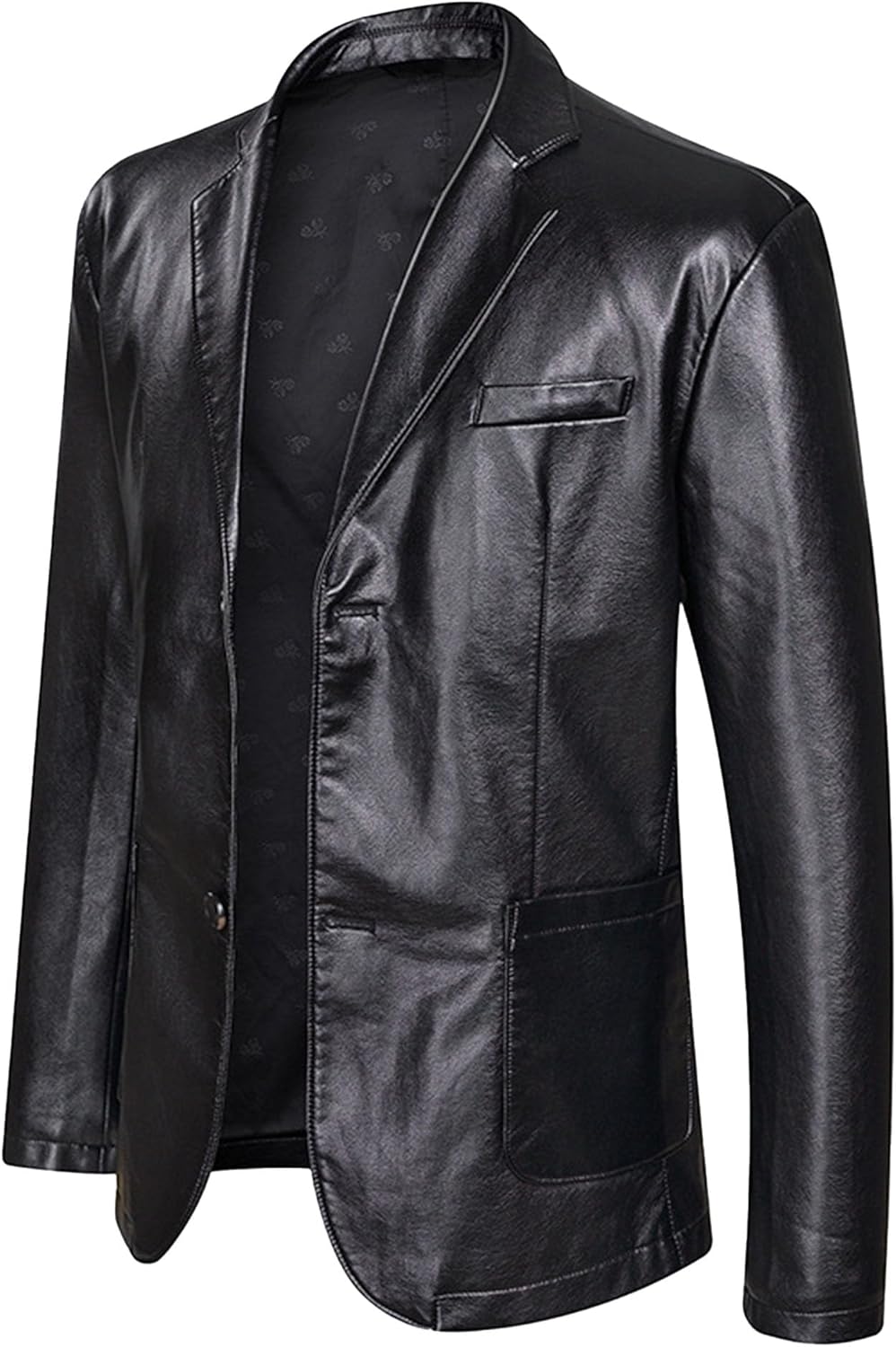 JEsilunmaMY Mens Plus Size Leather Blazer Jacket Two Button Casual Loose Sport Coats Solid Color Motorcycle Suit Jacket