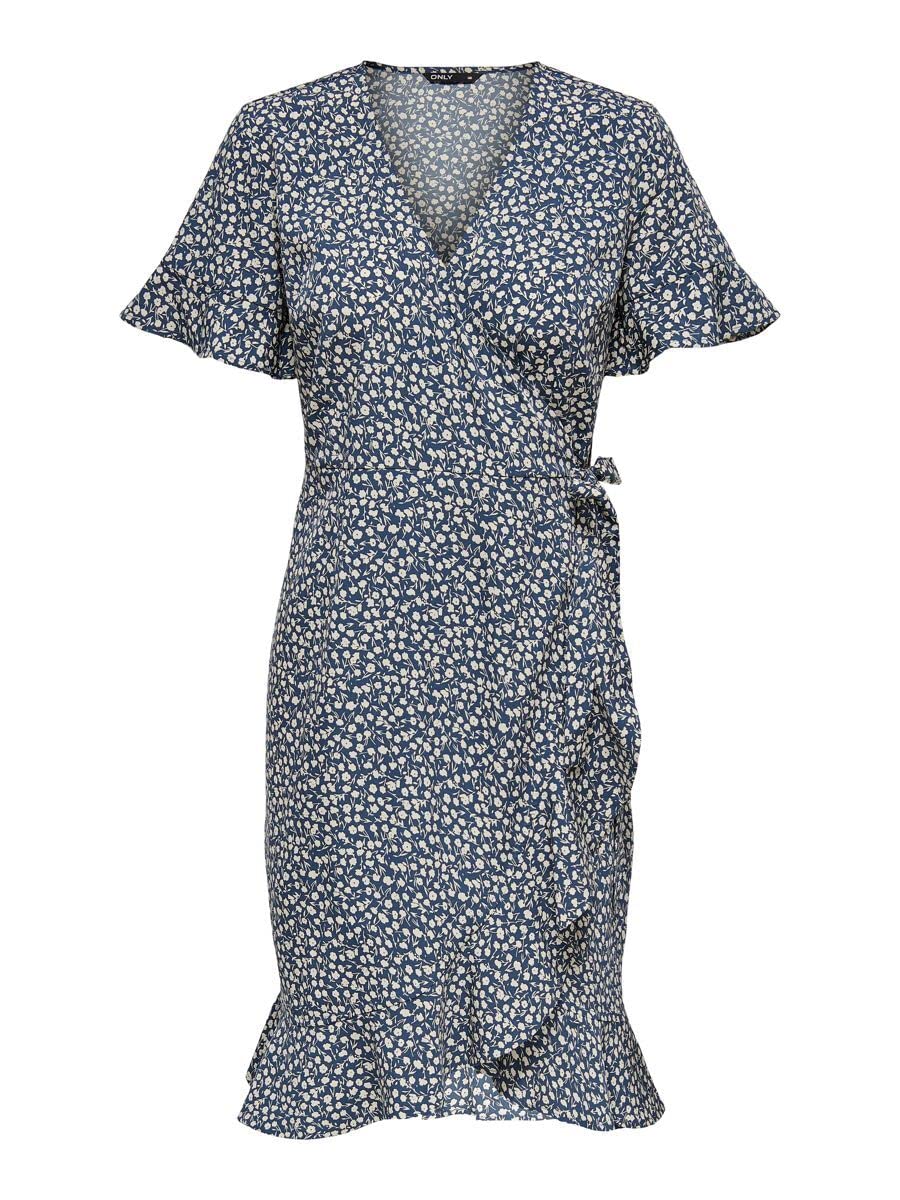 ONLY Women's ONLOLIVIA S/S WRAP Dress WVN NOOS,Blue Mirage/AOP:TONAL DITSY,8UK
