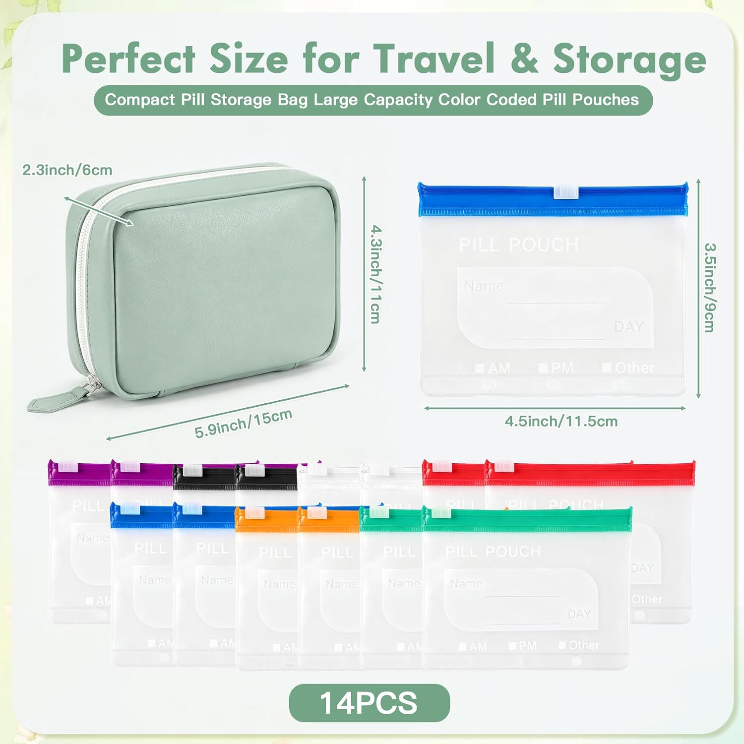 A8 Waterproof Pill Pouch Set 2026 New Waterproof Pill Organizer 14pcs Bags Inside Large Weekly Pill Organizer with 14 Color-Coded Medicine Pouches Reusable Zippered Pill Storage