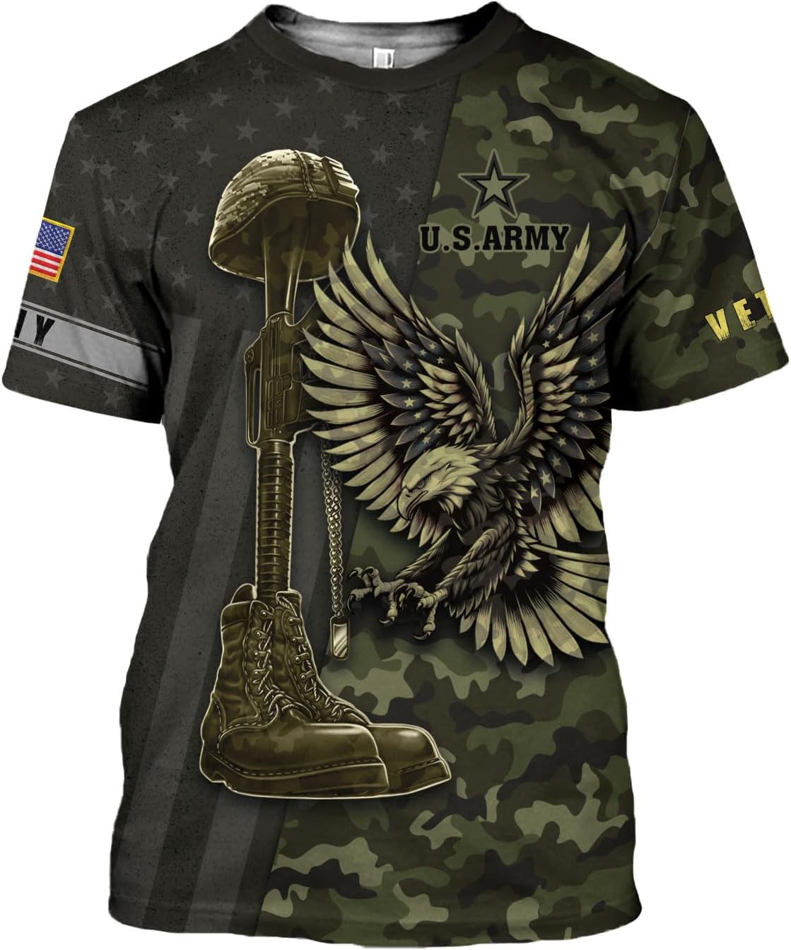 Veteran Army T-Shirt US Military Pride American Flag Vintage Jersey, Army Shirts for Men Memorial Day Idea
