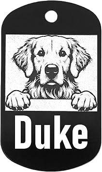 Personalized/Customizable Golden Retriever Dog ID tag - Cute Aluminum Laser Engraved Dog Name tag for pet Collar Black, Golden Retriever - Large