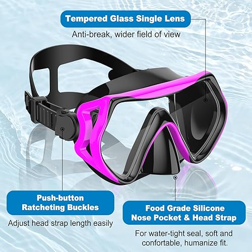 Miniatura 5 de Equipo de esnórquel para adultos, conjunto de esnórquel máscara de buceo con tubo seco superior, gafas de natación para adultos con cubierta nasal,