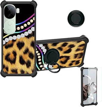 Aroepurt Case Compatible for Vivo V40e Phone Case Cover [with Tempered Glass Screen Protector][Hard PC + Soft Silicone][Ring Support] [Colorful Reflect Light] IMDH-ZBW