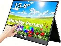 Tocável Monitor Portátil Touchscreen 15,6'' FHD 1080P IPS Extensor De Tela Sensível Ao Toque Ultra com Alto-falantes e Capa Conectividade USB Tipo C HDMI para Laptop Notebook PC Celular Trabalho Jogos