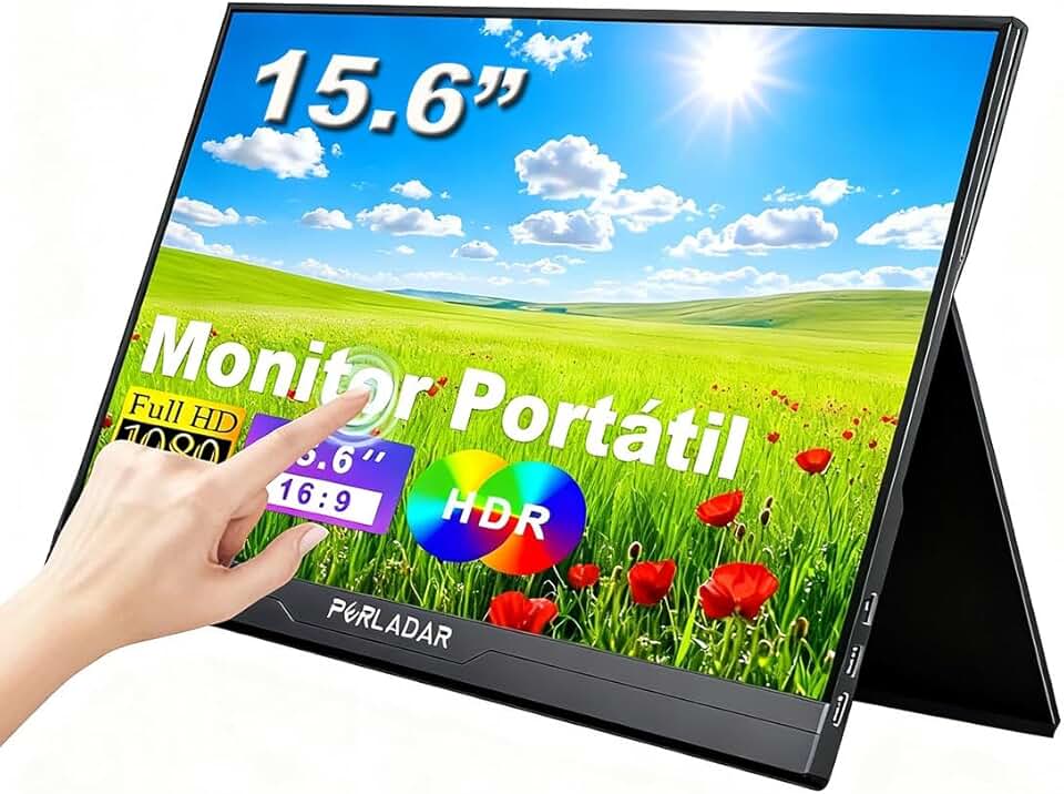 Tocável Monitor Portátil Touchscreen 15,6'' FHD 1080P IPS Extensor De Tela Sensível Ao Toque Ultra com Alto-falantes e Capa Conectividade USB Tipo C HDMI para Laptop Notebook PC Celular Trabalho Jogos