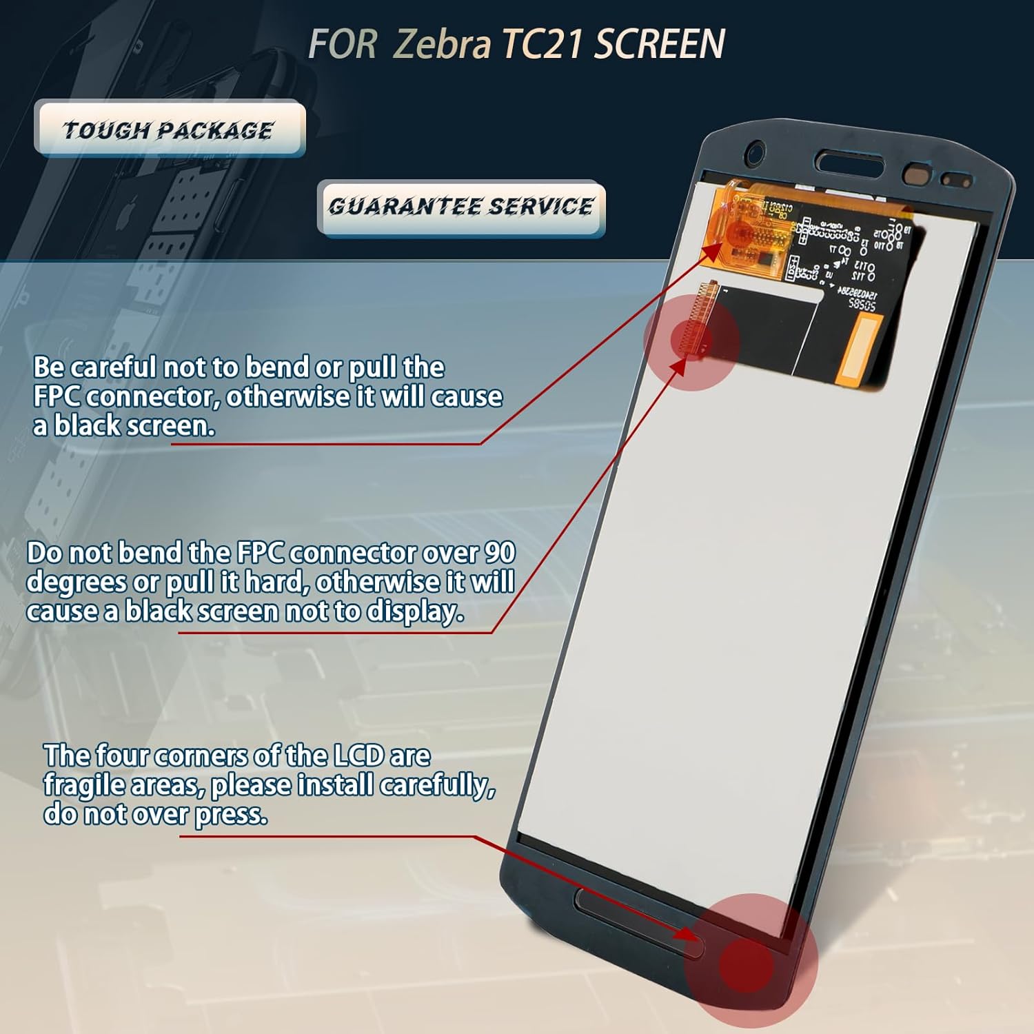 YWLRONG for Zebra TC21 Screen Replacement for Zebra TC21 TC210K TC26 Display Touch Screen Digitizer for Handheld Barcode Scanner Assembly Replacement with Tools（with Camera Cutout ）