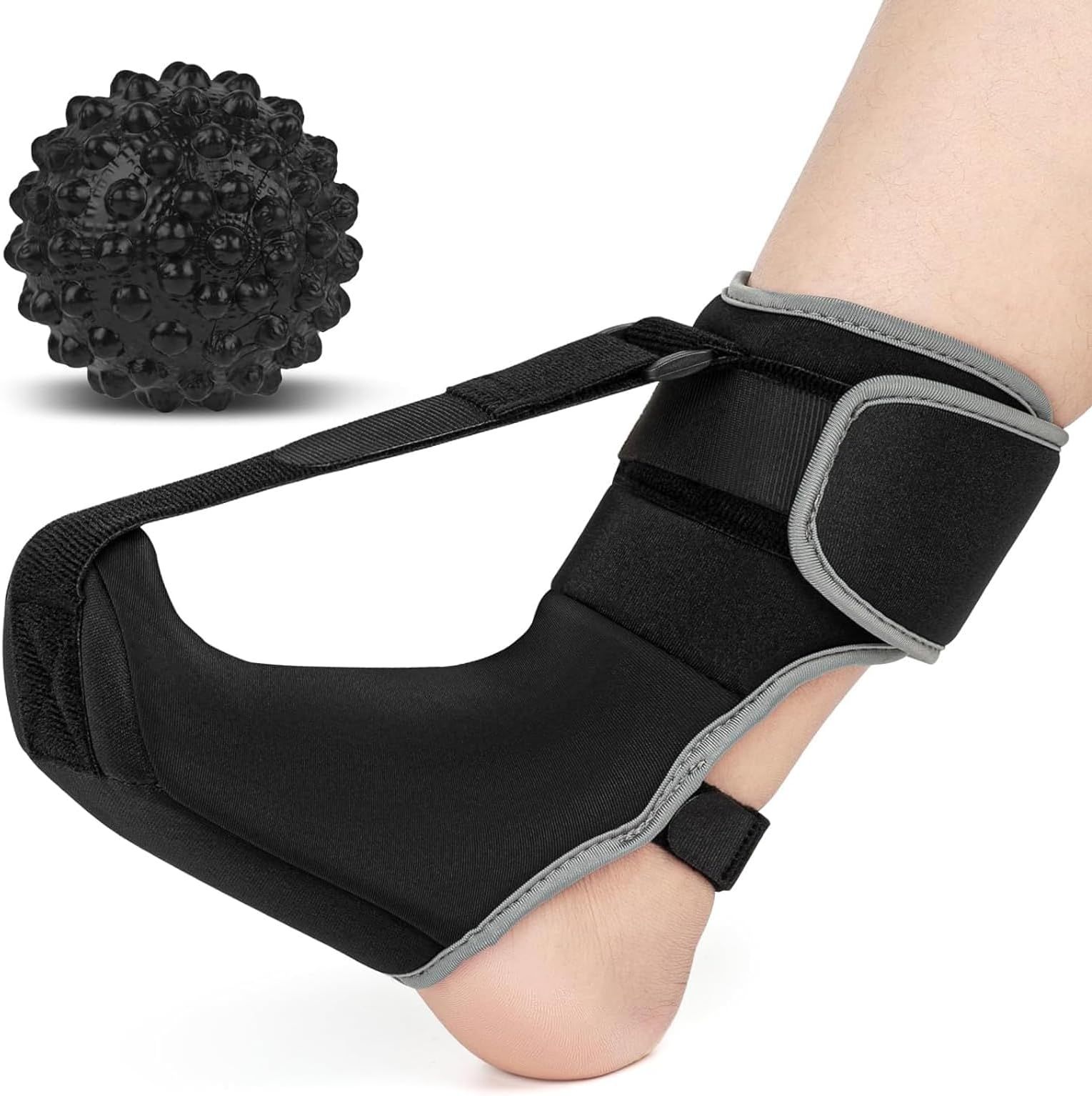 Plantar Fasciitis Night Splint Sock with Massage Ball for Plantar Fasciitis Relief, Soft & Comfortable Foot Brace for Achilles Tendonitis Heal Spur Foot-drop Flat-arch for Women and Men, Large-Black