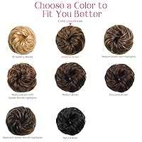 Vista 5 de HOOJIH Moño desordenado, 100 % cabello humano real, extensión de cabello despeinado hacia arriba natural, rizado y desordenado con banda elástica