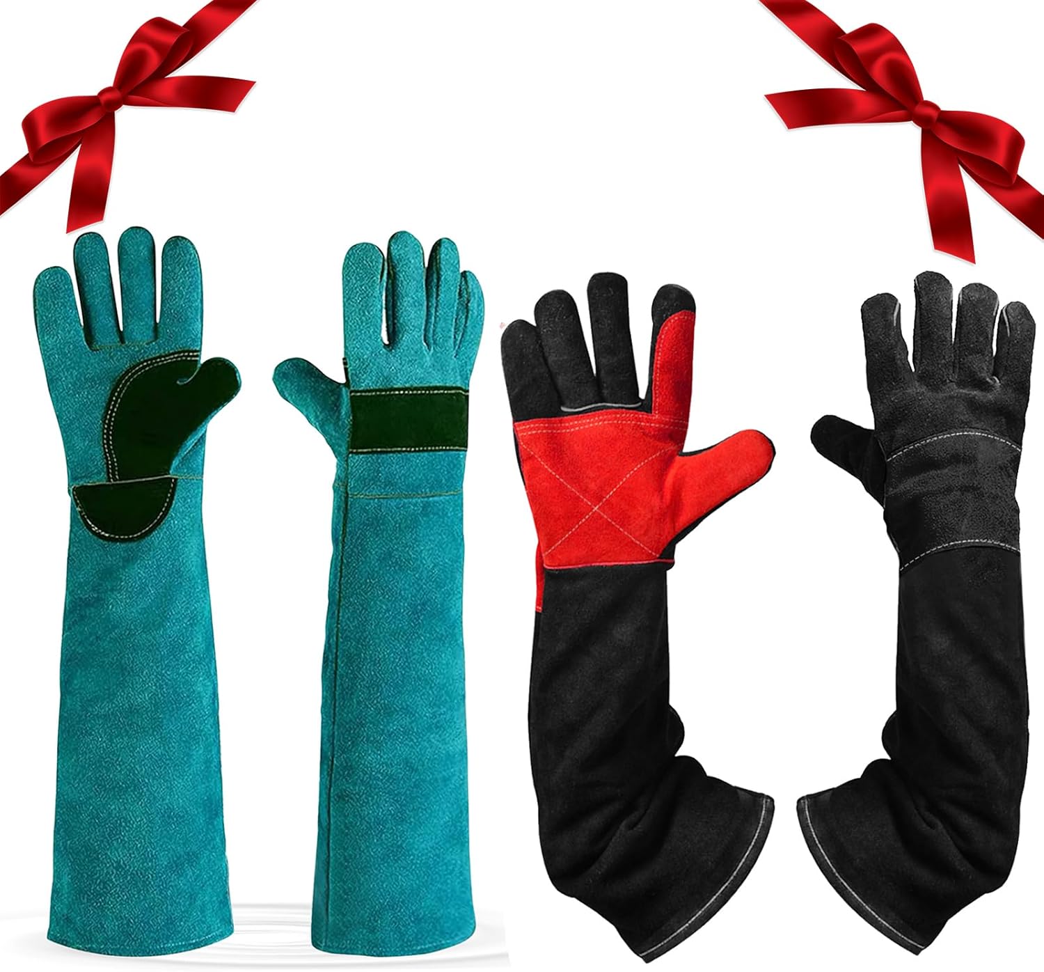 2 Pack 23.6Inch Animal Handing Gloves Bite Proof(Blue&Black) Leather Welding Gloves,Multipurpose Puncture Proof Gloves,Puncture and Scratch Resistant for Dog Training,Cat Scratch,Falcon