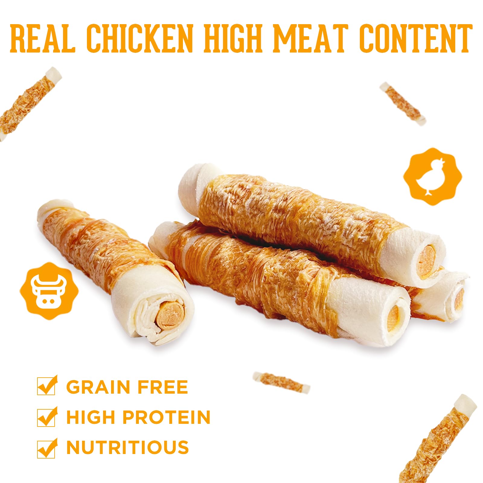 PACK'N PRIDE Peanut Butter Dog Treats, 180g Chicken Wrapped Rawhide Dog Chews Long Lasting for Medium&Large Dogs, Tasty Training Reward - Image 4