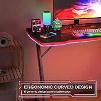 Vista 21 de PayLessHere Mesa de juego de 39 pulgadas Azul Escritorio para computadora en forma de Z con marco de acero, gancho para auriculares, pies