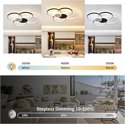 Miniatura 7 de Becailyer Lámpara de techo LED moderna, lámpara de techo empotrada de 6 círculos, lámpara de anillo regulable cerca de lámparas de techo para sala