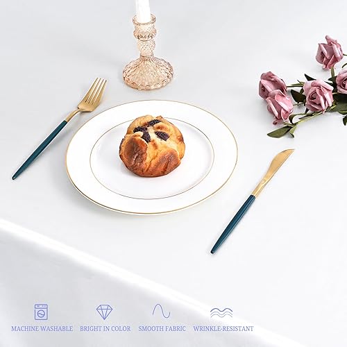 Miniatura 7 de Paquete de 12 manteles de satén blanco, mantel de satén sedoso de 57 x 108 pulgadas, mantel rectangular de seda brillante, tela suave, cubiertas de