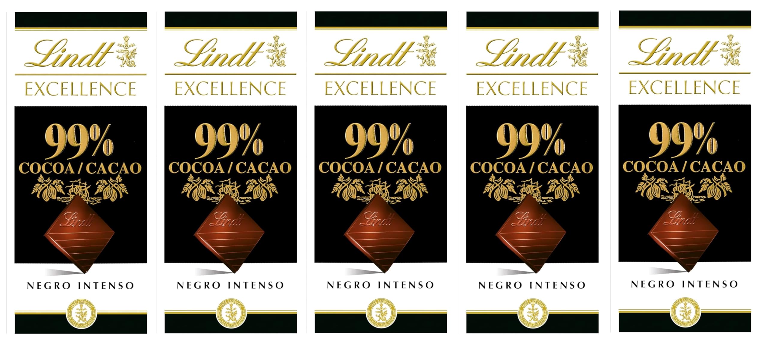 Lindts Excellence 99% Dark Chocolate Perfect Blend Of Intense Dark Chocolate With 99% Cocoa 5 X 50 Grams