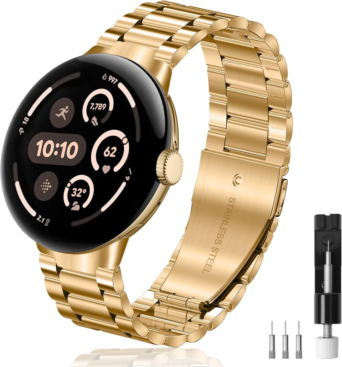 Yeahxing Metal Band for Pixel-Watch 3 45mm 41mm - Stainless Steel Bands for Google Pixel Watch 4/3/2/1 2025, Adjustable Wristband for Men Women