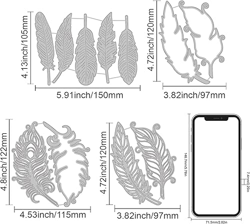 Miniatura 3 de INFUNLY 11 piezas de troqueles de plumas de metal, troqueles para hacer tarjetas, plantillas de plumas en capas, troqueles para relieve para álbum