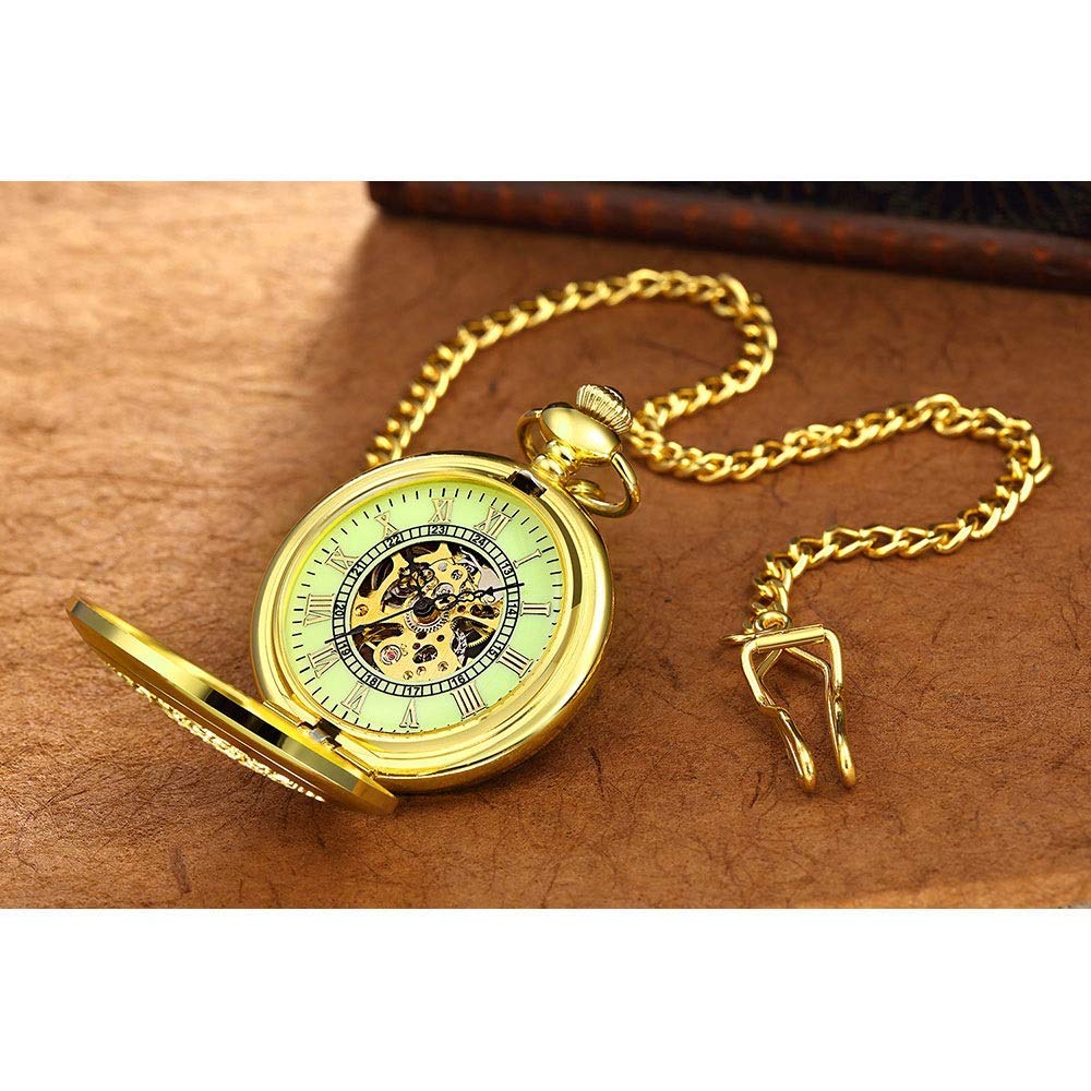 Reloj de bolsillo personalizado, enviará reloj de bolsillo luminoso Reloj de bolsillo para hombre Reloj de bolsillo mecánico dorado con tapa de regalo Reloj de bolsillo mecánico para hombre (dorado)